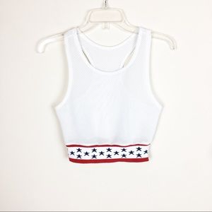 White Racerback Mesh Patriotic Crop Top